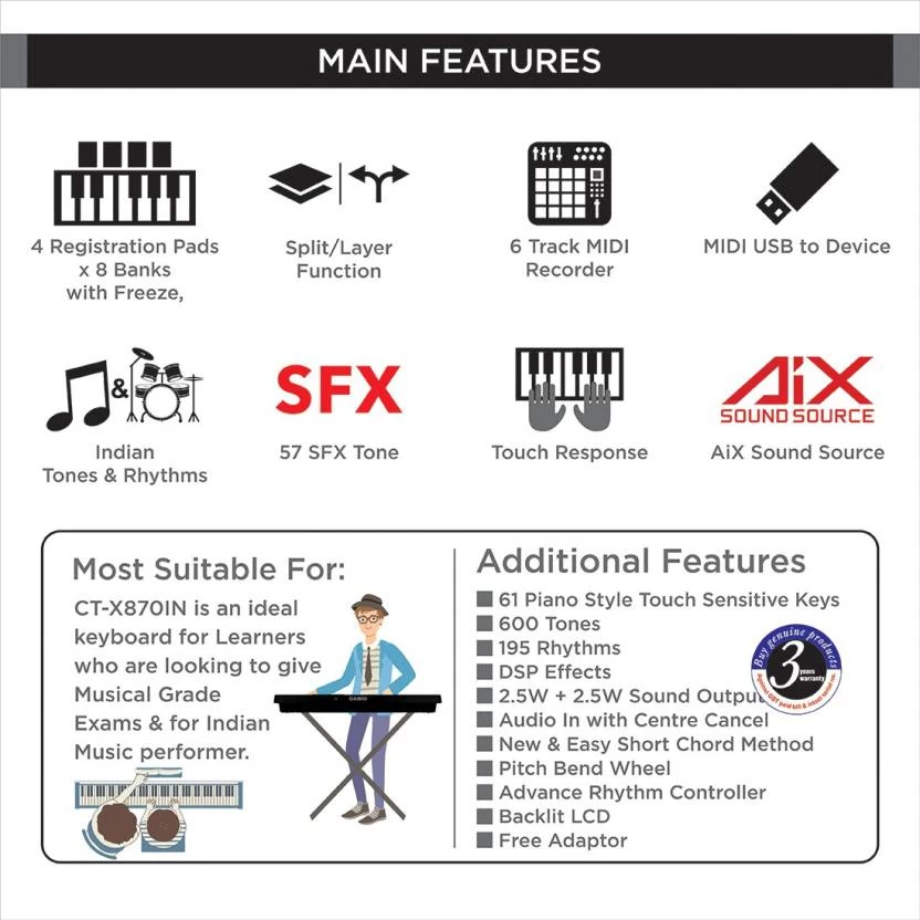 CASIO CT-X870IN KS44A Digital Portable Keyboard (61 Keys) 5 CASIO CT-X870IN KS44A Digital Portable Keyboard (61 Keys) - Image 3