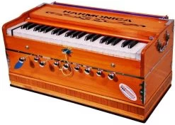 Naad Indian Classical Indian Style Best Harmonium 9 Stopper Chudidaar Bellow 42 Key Two Reed Bass-Male With Bag , Book & Cleaning Cloth 3.5 Octave Hand Pumped Harmonium (Seven Fold Bellow, Bass Reed)