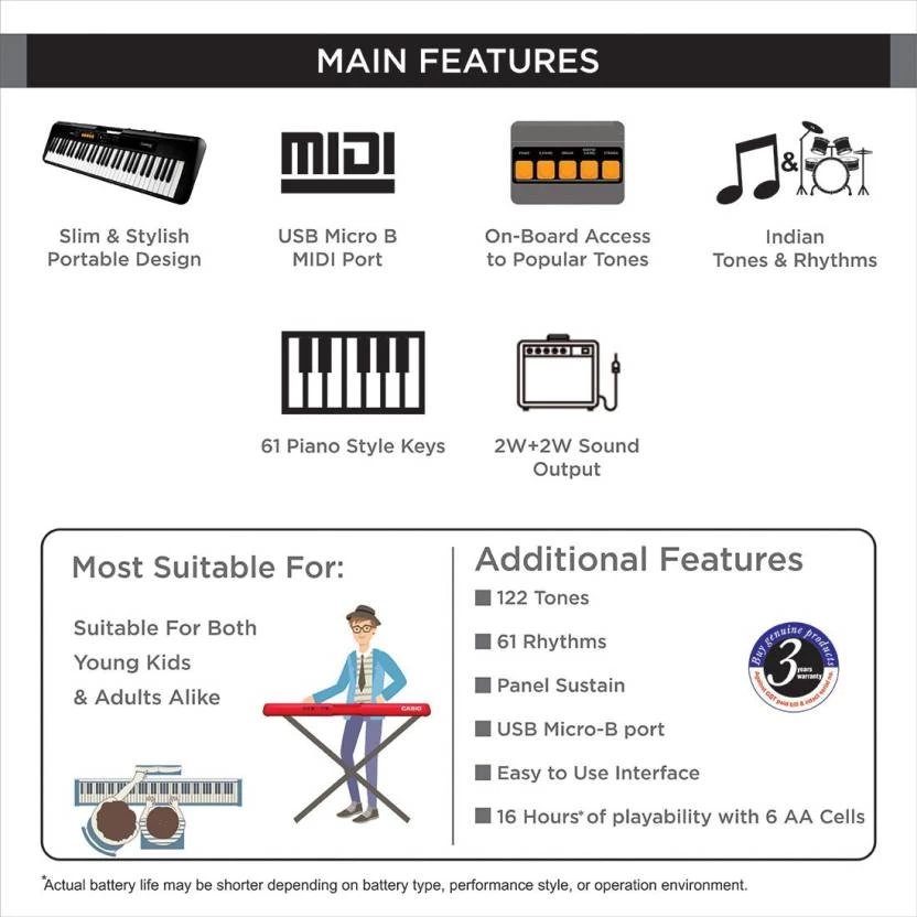 CASIO CT-S100BK KS45A Digital Portable Keyboard (61 Keys) 6 CASIO CT-S100BK KS45A Digital Portable Keyboard (61 Keys) - Image 4