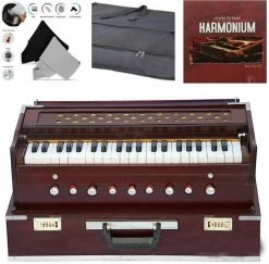 Naad Indian Classical Portable 3.5 Octave 9 Stopper Laying Style Harmonium Baja With Coupler Teak Wood WIth Bag , Book & Cleaning Cloth 3.5 Octave Hand Pumped Harmonium   (Seven Fold Bellow, Bass Reed) -Qin Shop portable 3 5 octave 9 stopper laying style harmonium baja with original imafsmjazppgtezh
