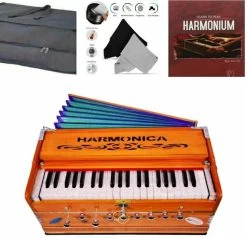 Naad Indian Classical Portable 3.5 Octave 9 Stopper Laying Style Harmonium Baja With Coupler Teak Wood WIth Bag , Book & Cleaning Cloth 3.5 Octave Hand Pumped Harmonium   (Seven Fold Bellow, Bass Reed) -Qin Shop portable 3 5 octave 9 stopper laying style harmonium baja with original imafsmk2menwestf 1