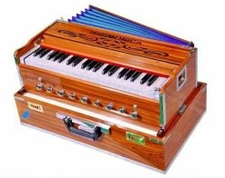 Naad Indian Classical Portable 3.5 Octave 9 Stopper Laying Style Harmonium Baja With Coupler Teak Wood WIth Bag , Book & Cleaning Cloth 3.5 Octave Hand Pumped Harmonium (Seven Fold Bellow, Bass Reed)